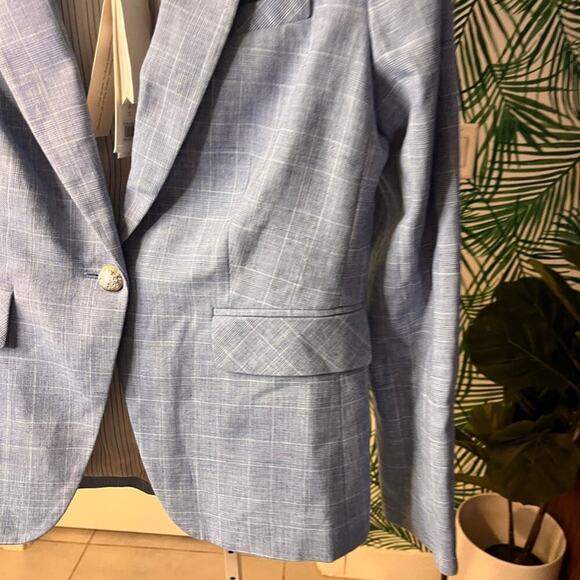 NWT Veronica Beard Blue Plaid Linen Cutaway Dickey Jacket Gold Buttons S… - Picture 3 of 13